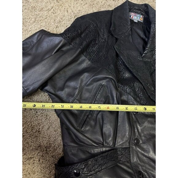 PARIS SPORT CLUB Vintage Leather Cropped Moto Biker Jacket Snake Skin LARGE - Picture 6 of 12